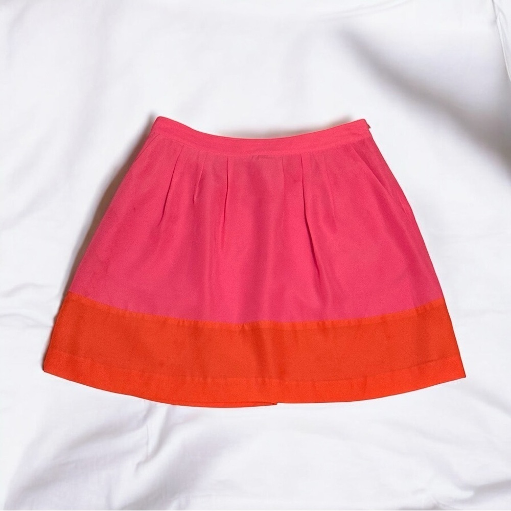 J Crew Colorblock Bright Pink and Orange Women's Summer Mini Skirt- Size 0 - Picture 3 of 5